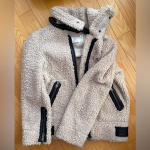Zara beige boucle teddy moto biker jacket